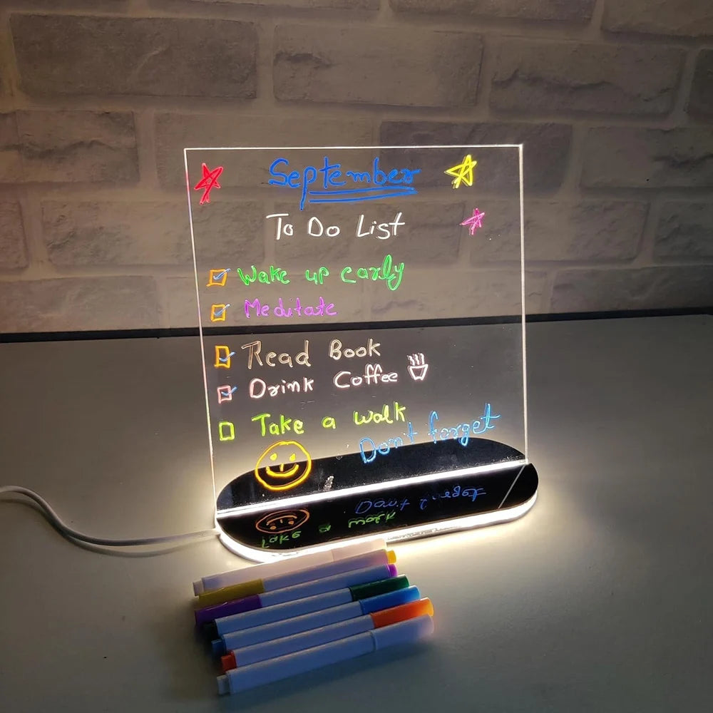 3D Acrylic Message Writing Board with LED Base & Neon Pens