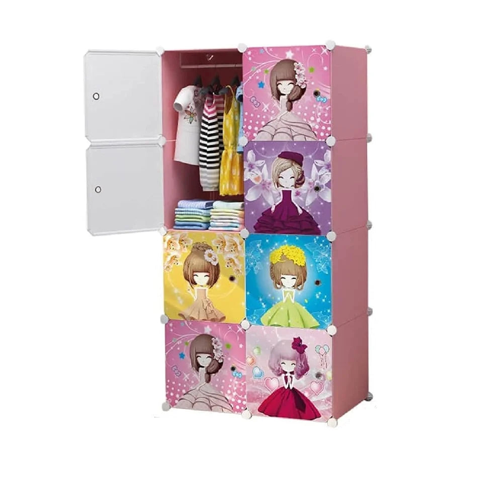 Portable Closet Wardrobe Cube for Hanging Clothes for Books, Toys,(8Box Barbie)