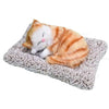 Sleeping Cat Plush Toy with Press Simulation Sound, Breathing Cuddly Cats Stuffed Animal Doll with Soft Mat Bed Stuffed Animal Fur Soft Toys with Sound for Kids Car, Dashboard, Office